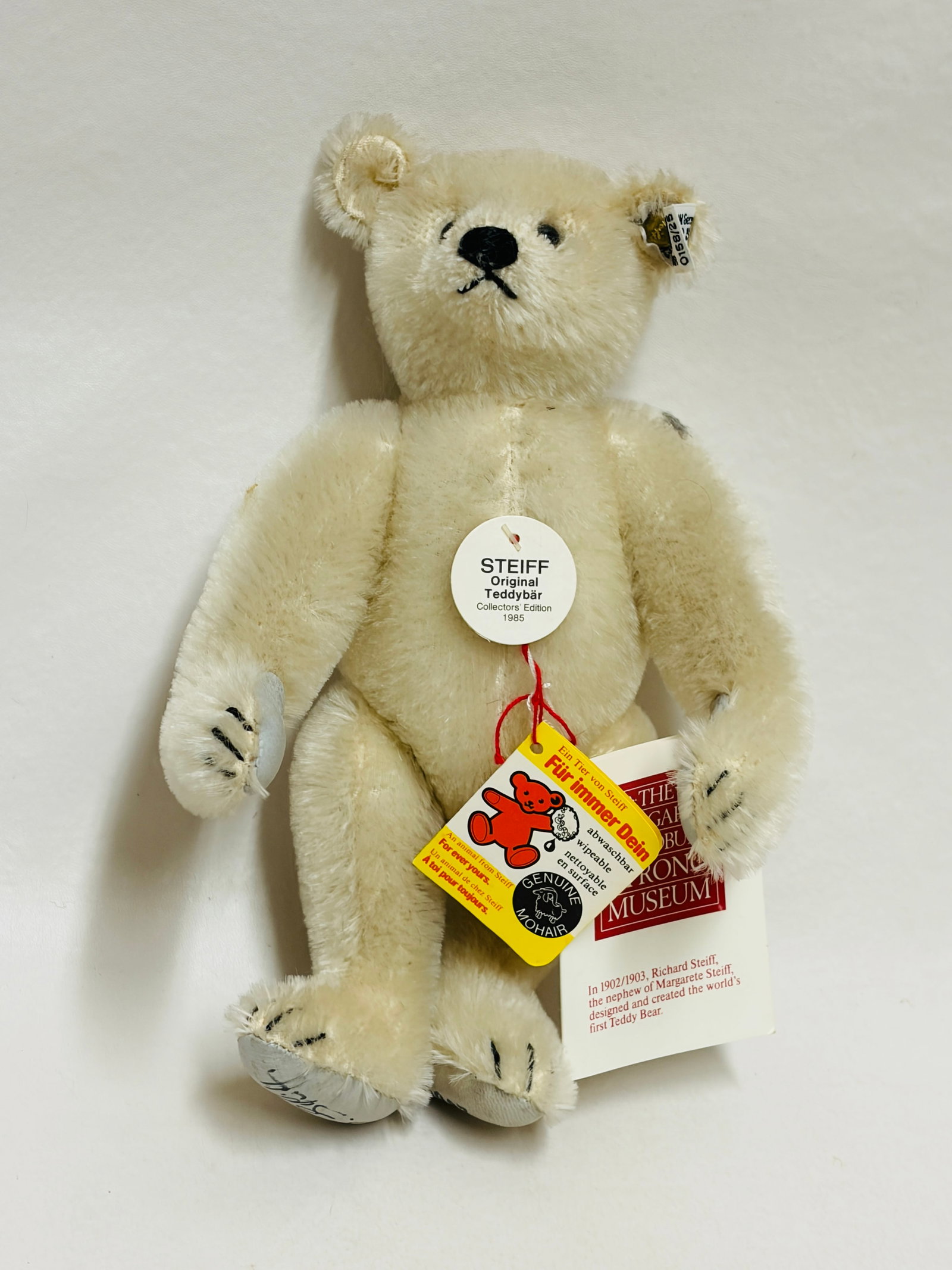 Signed Steiff Original Teddy Bear, Margaret Woodbury Strong Museum: Signed Steiff Original Teddy Bear, Margaret Woodbury Strong Museum ------------------ please review all pictures carefully because they are part of the description and show condition issues if any