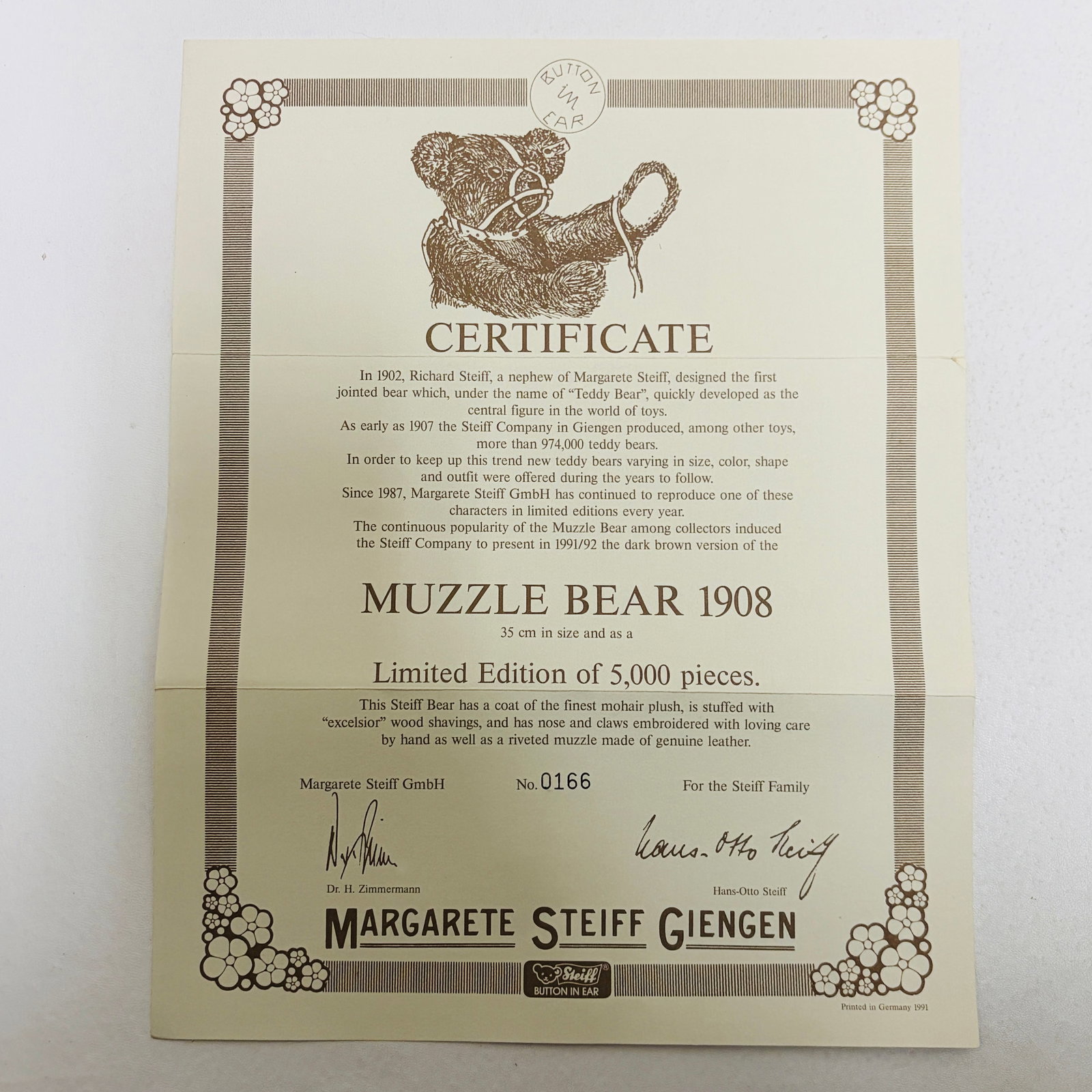 Steiff 1908 Muzzle Bear, Limited Edition, replica - 7
