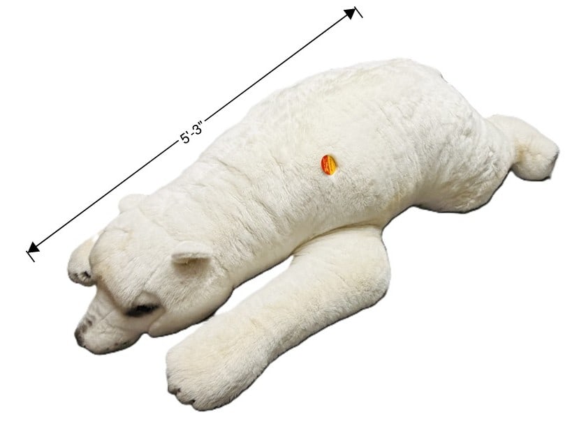 Lifesize Studio Steiff Lying Polar Bear: Lifesize Studio Steiff Lying Polar Bear, measures in inches approx. 63x30x14 ------------------ please review all pictures carefully because they are part of the description and show condition issues 