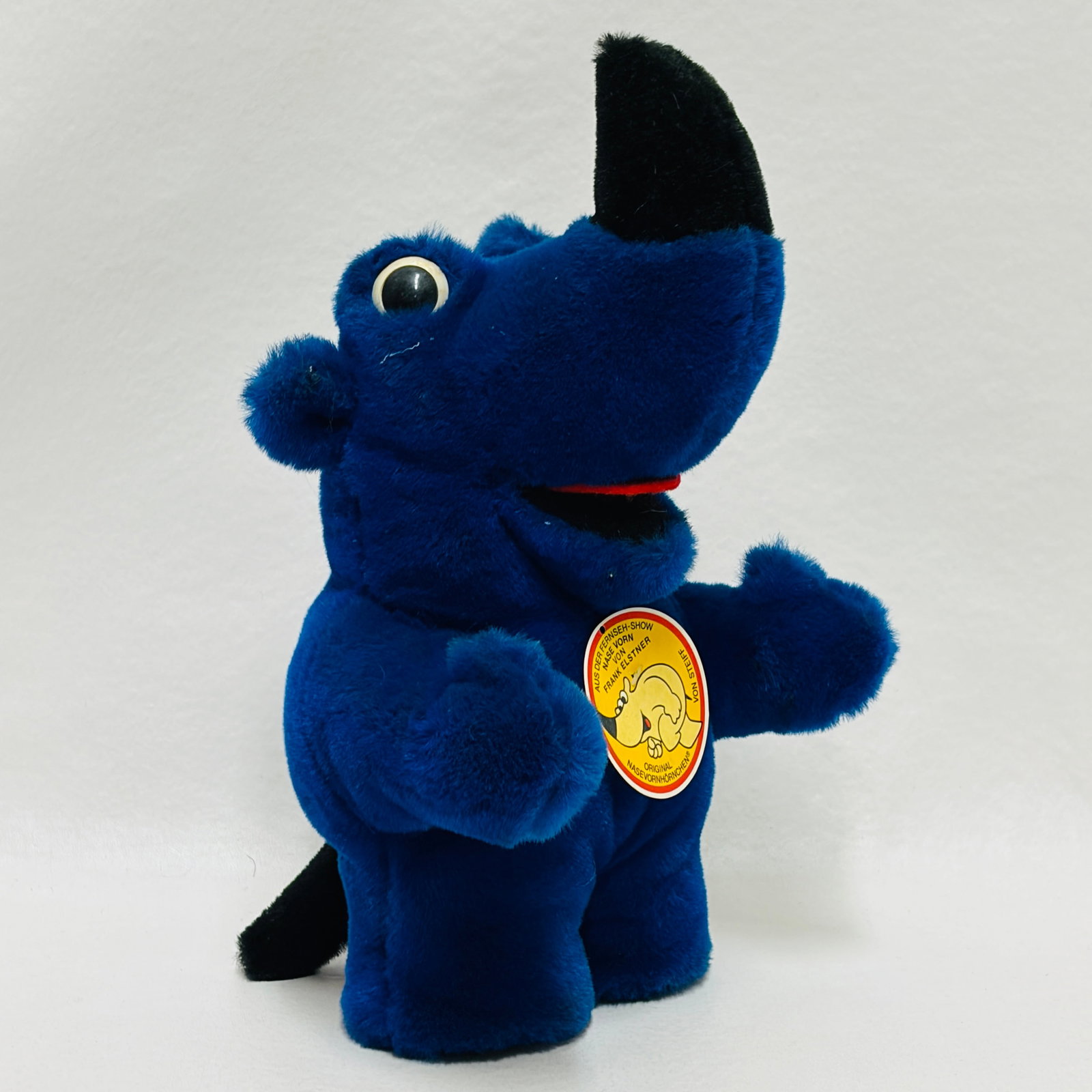 Steiff Blue Rhinoceros from German Show Nase Vorn: Steiff Blue Rhinoceros from 1989 German Game Show Nase Vorn ------------------ please review all pictures carefully because they are part of the description and show condition issues if any ----------