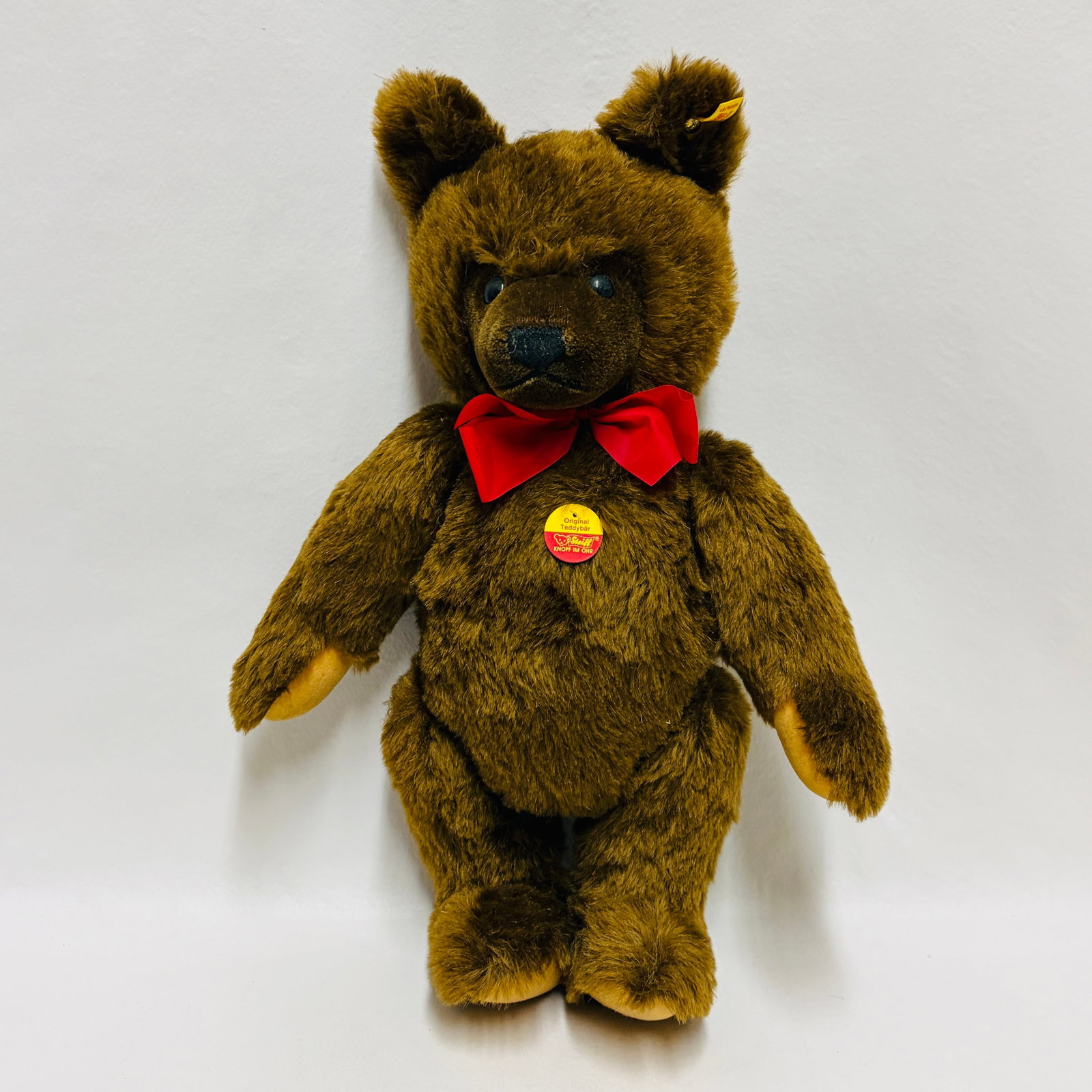 Steiff Original Chocolate Teddy Bear with Blue Ribbon Tie: Steiff Original Chocolate Teddy Bear with Blue Ribbon Tie ------------------ please review all pictures carefully because they are part of the description and show condition issues if any ------------