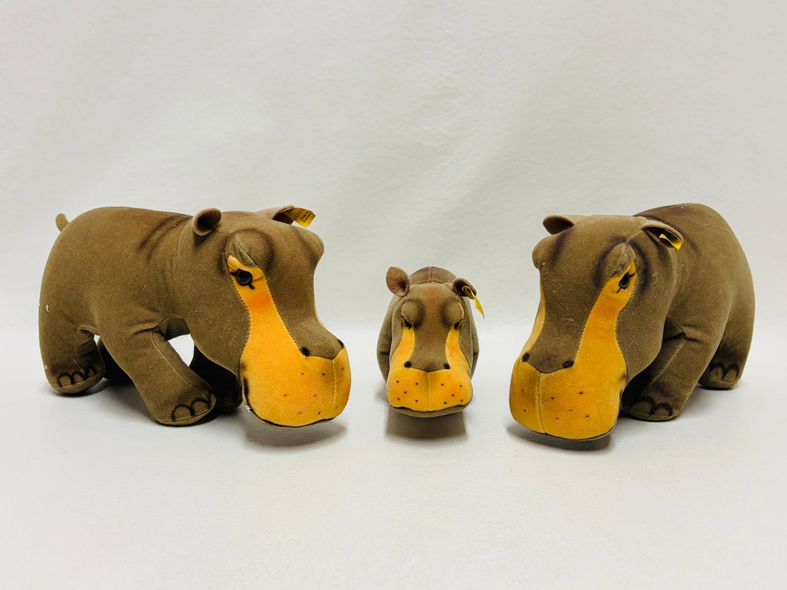 Group of Three Steiff Hippos Mockie: Group of Three Steiff Hippos Mockie ------------------ please review all pictures carefully because they are part of the description and show condition issues if any ------------------ please