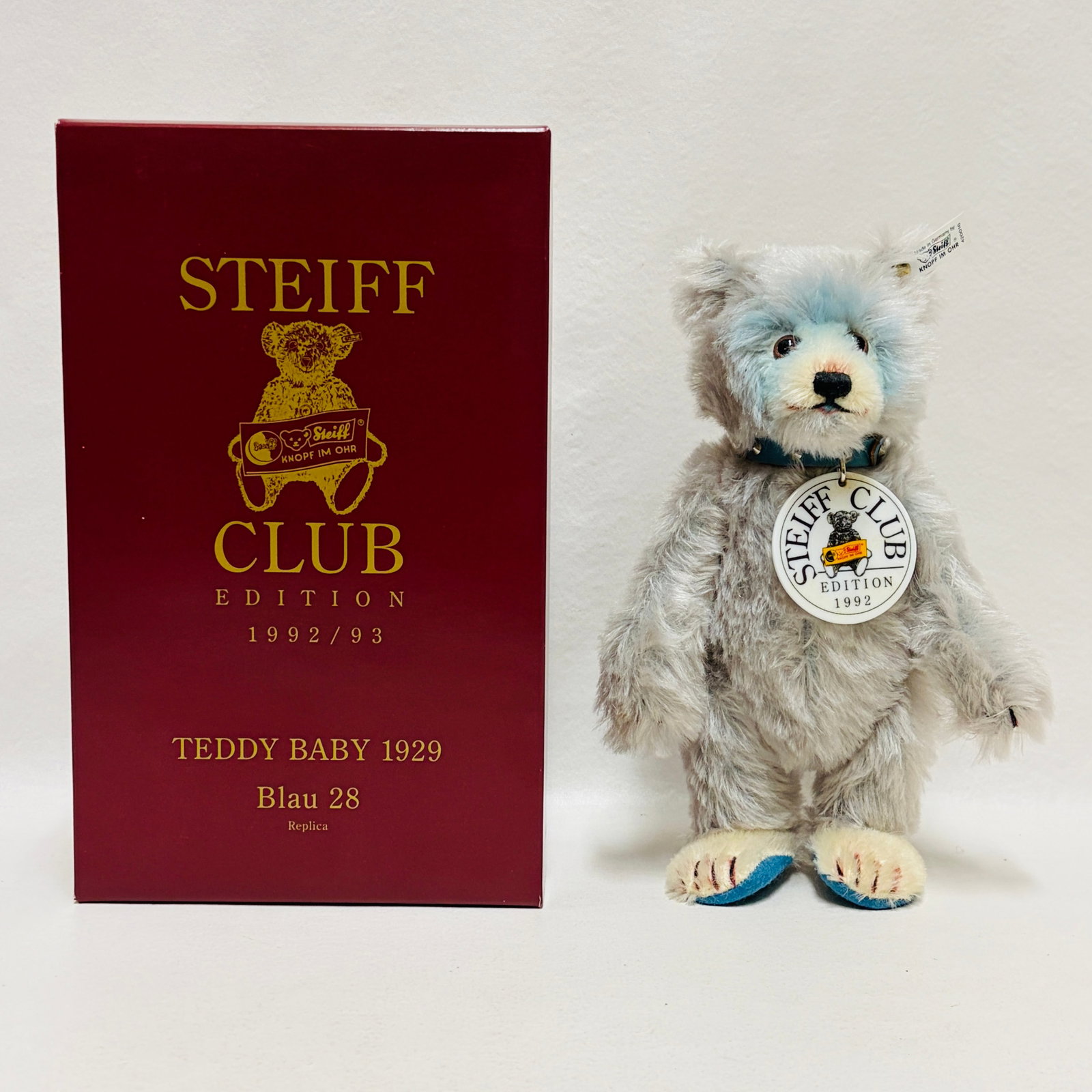 Steiff Club 1929 Blue Mohair Teddy Baby Bear, Limited Edition, replica (1 of 10)