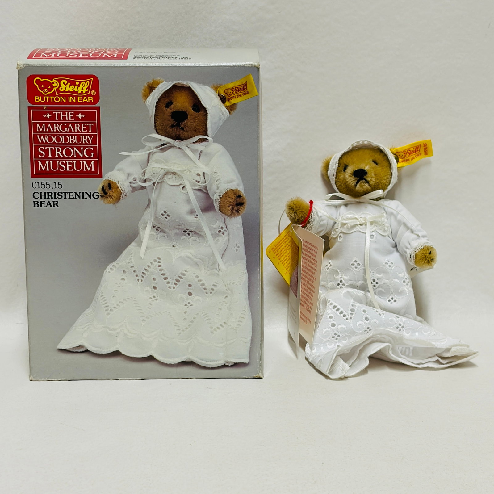 Steiff Christening Teddy Bear, Margaret Woodbury Strong Museum: Steiff Christening Teddy Bear, Margaret Woodbury Strong Museum ------------------ please review all pictures carefully because they are part of the description and show condition issues if any