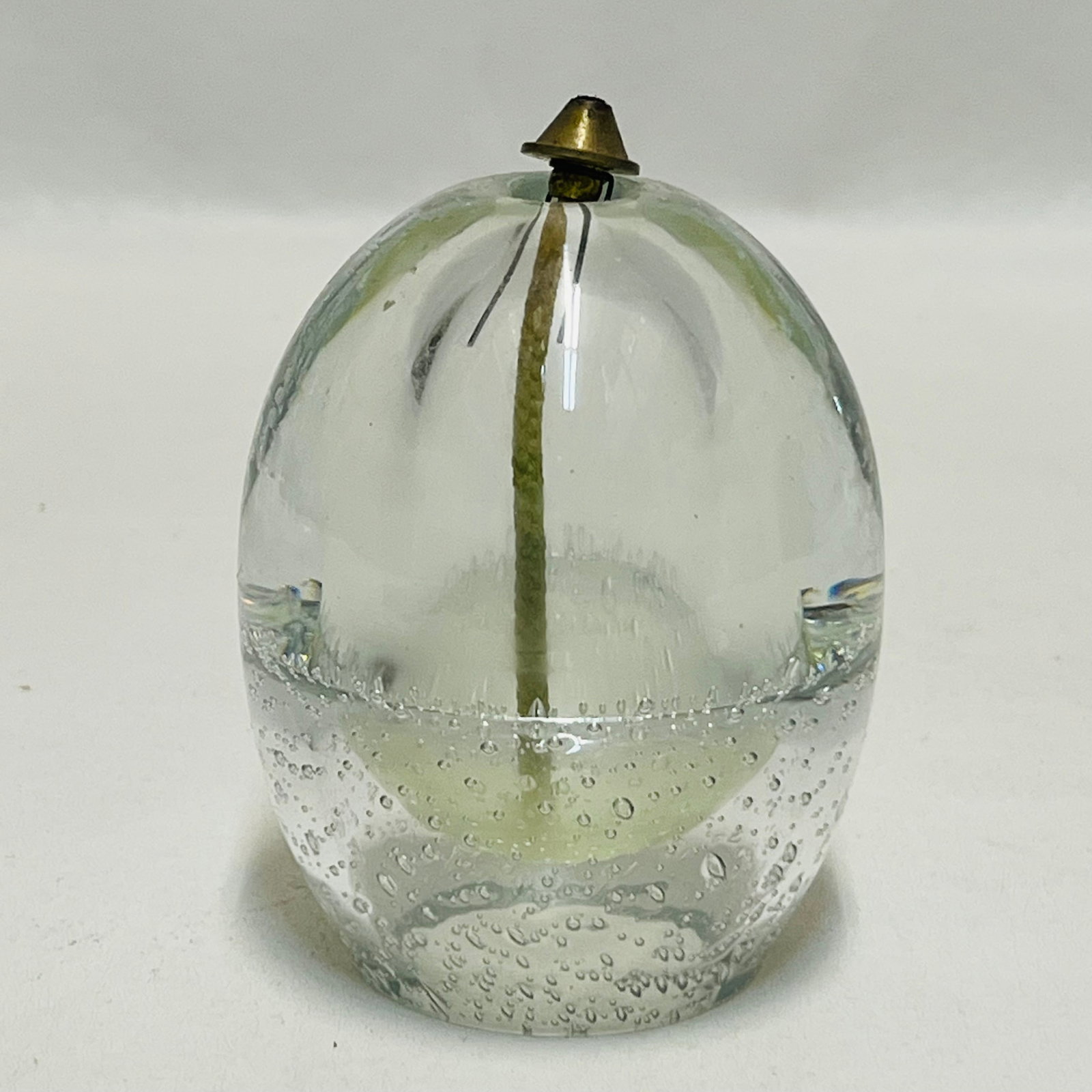 MCM Clear Blown Glass Egg-Shaped Oil Lamp with Bullicante Base (1 of 3)