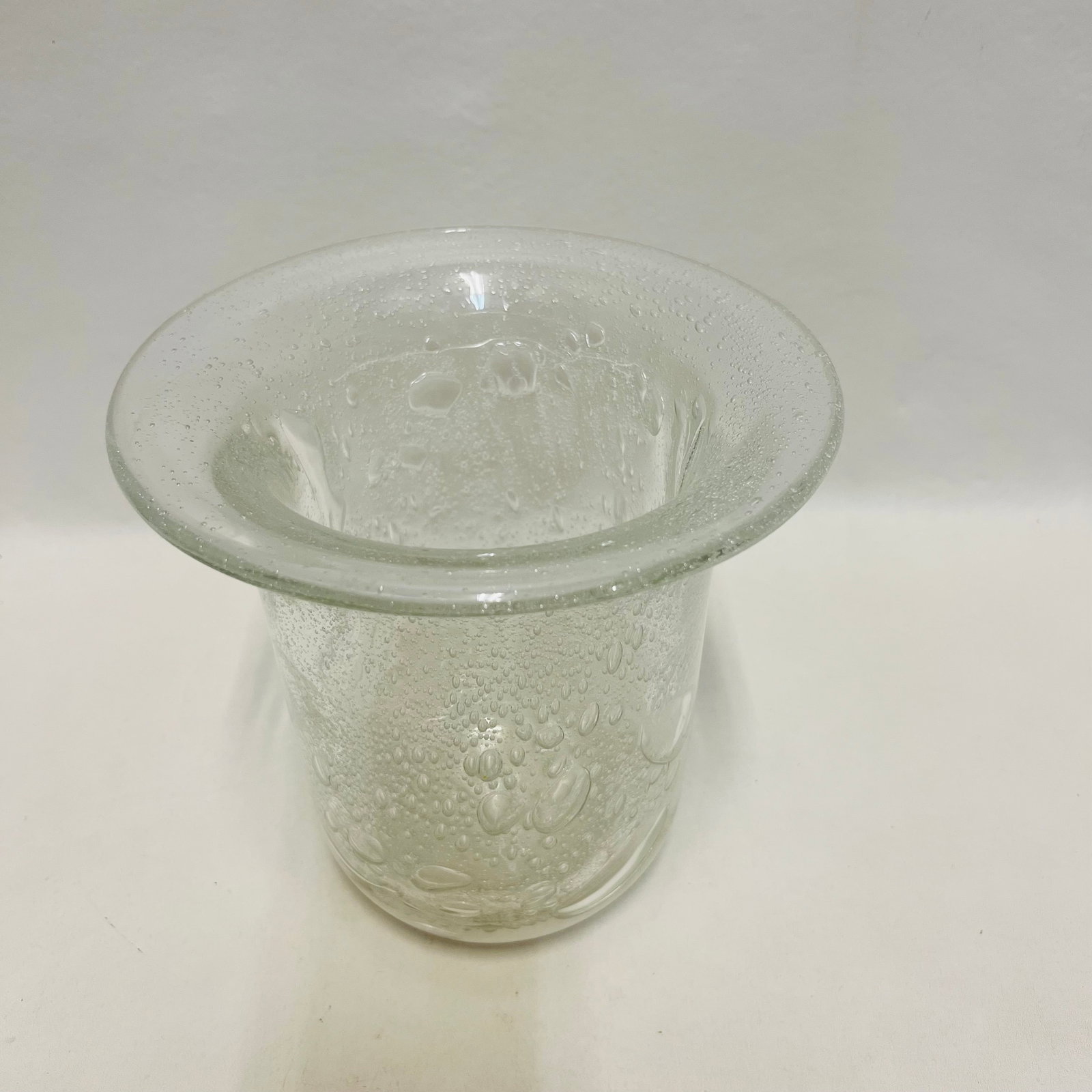 Heavy Clear Seeded Art Glass Vase Wide Flared Rim Controlled Bubble (1 of 4)