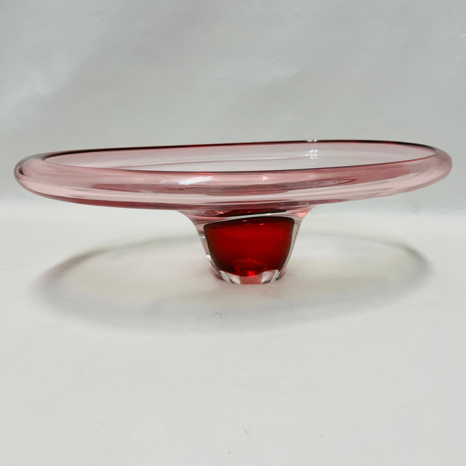 Adam Jablonski Signed Art Glass Pink and Ruby Red Centerpiece Bowl (1 of 8)