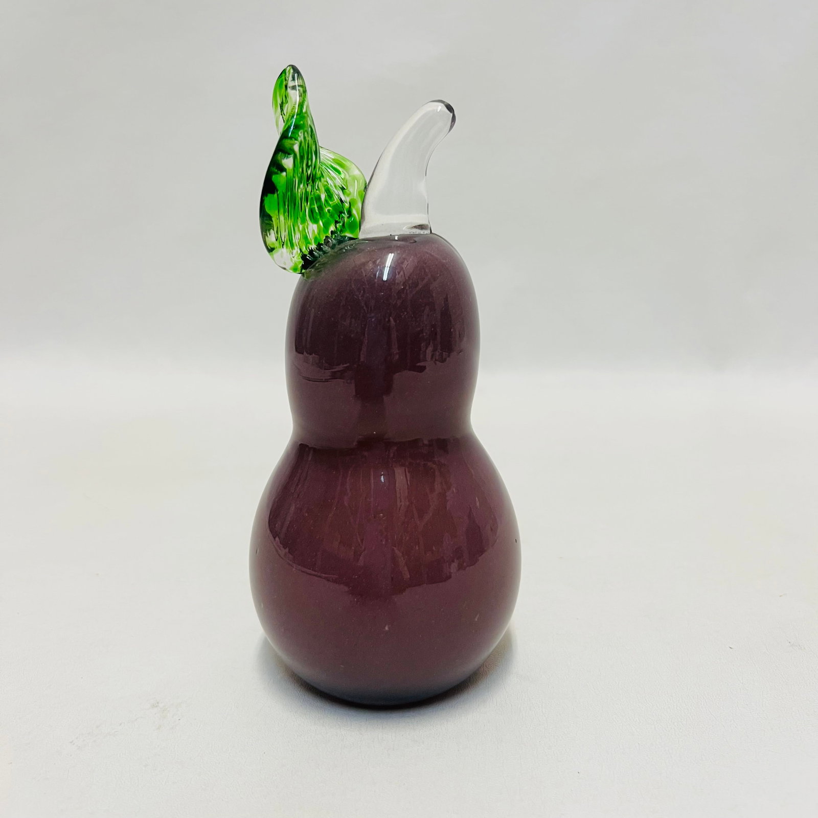 Adam Jablonski Signed Crystal Purple Pear Gourd Paperweight: Vintage Adam Jablonski Signed Polish Crystal Purple Pear Gourd Paperweight