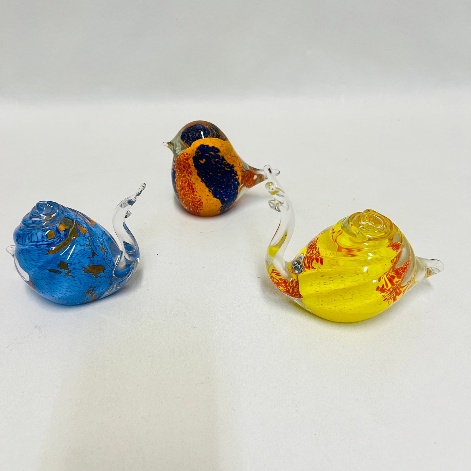 Pukeberg Sweden Hand-Blown Art Glass Snails and Bird Paperweights (1 of 6)