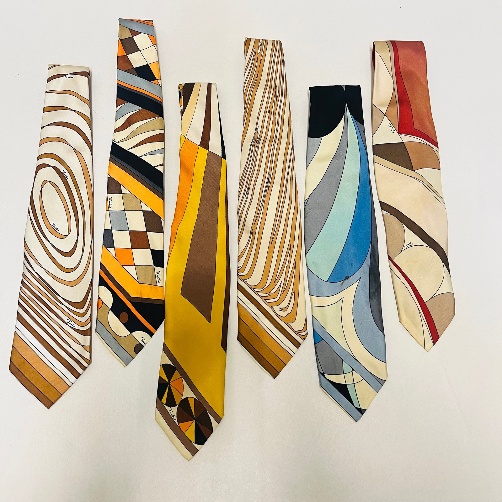 Lot of 6 Vintage Emilio Pucci Italy Silk Ties, Mid-Century Mod Geometric Abstract (1 of 5)