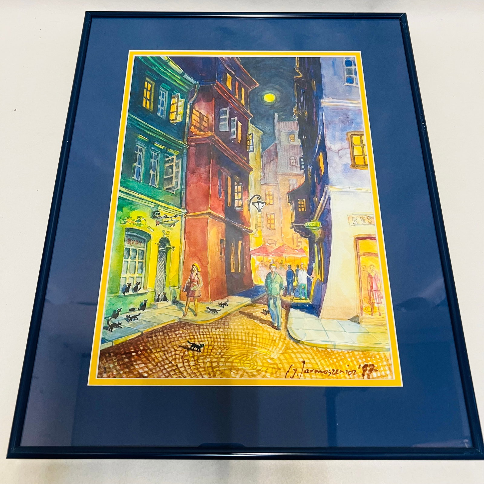 Signed Jarmoszewicz Polish Watercolor Painting Cats from Old Town Warsaw (1 of 5)