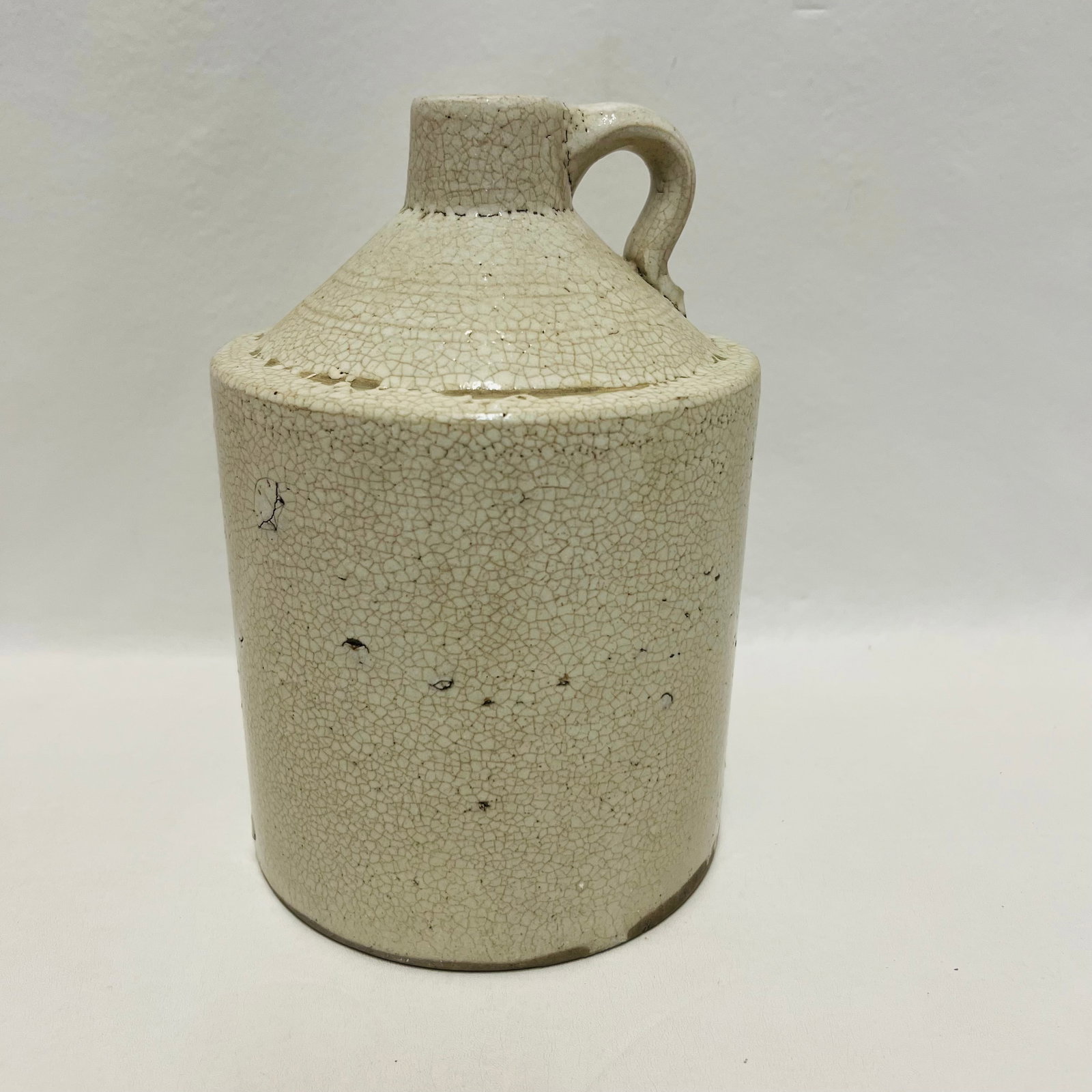 Antique 19th C. Stoneware Whiskey Jug with Heavy Crazed White Glaze (1 of 4)