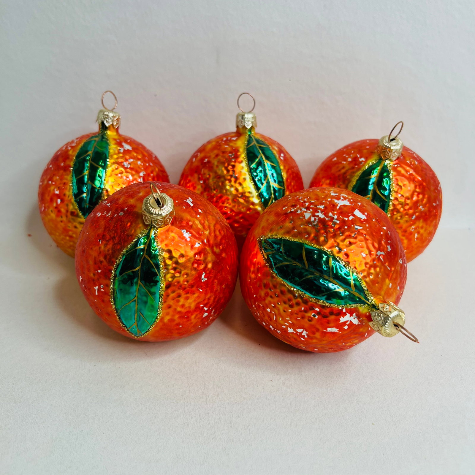 Lot of 5 Vintage Blown Glass Christmas Ornaments Textured Citrus Oranges (1 of 5)