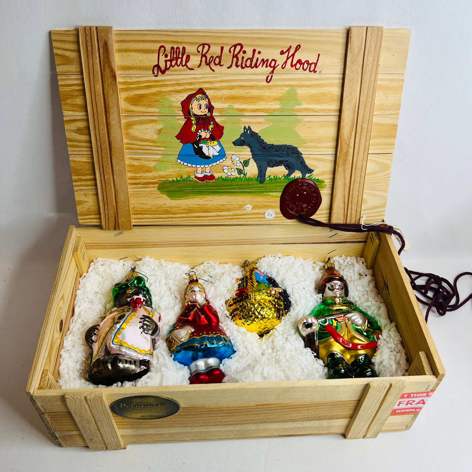 Kurt Adler Polonaise Little Red Riding Hood Glass Ornaments Set: Kurt Adler Polonaise Komozja Little Red Riding Hood 4pc Glass Ornament Ltd Ed Wooden Box Set