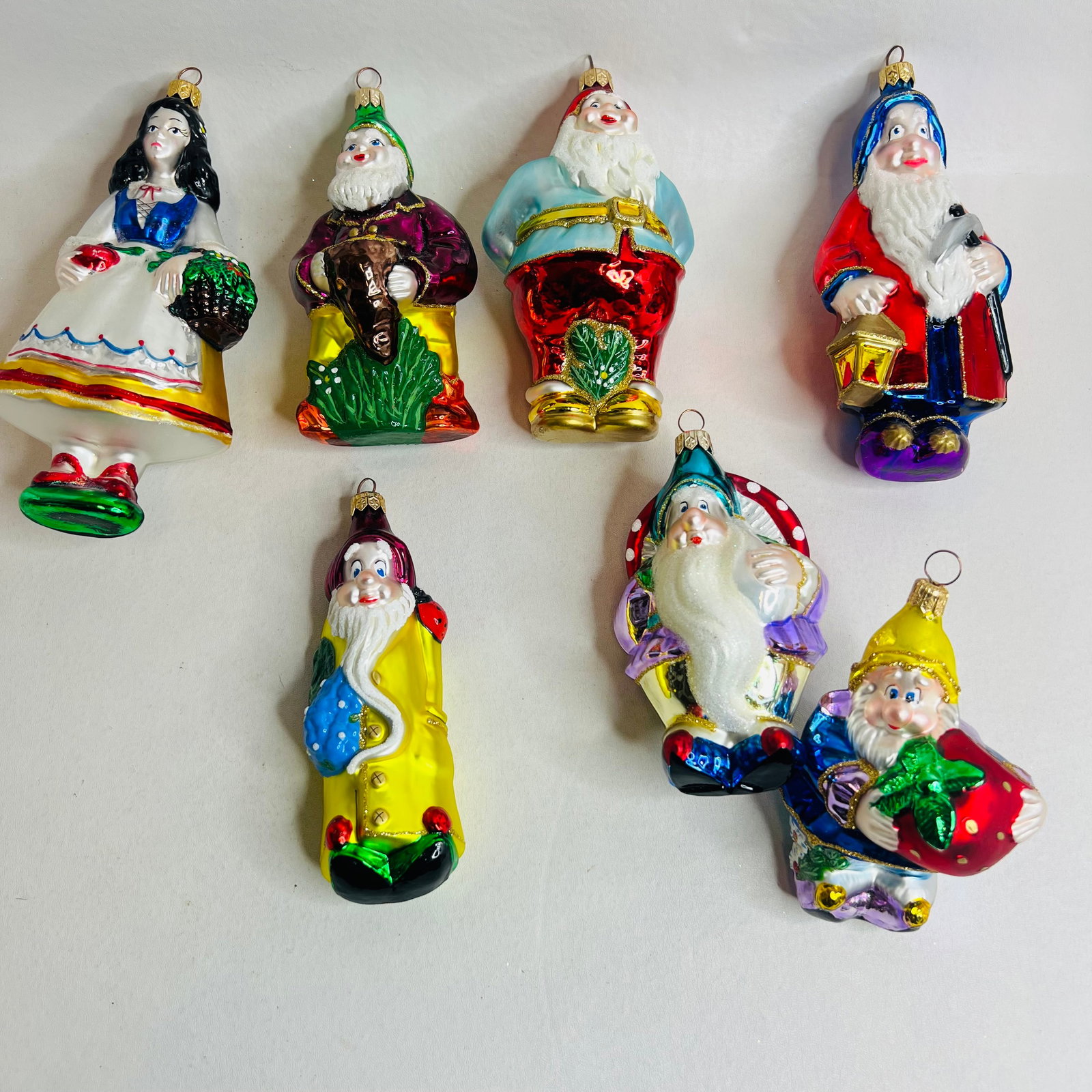 Kurt Adler Polonaise Snow White and Dwarfs Glass Ornaments: Kurt Adler Polonaise Komozja Snow White and Dwarfs Blown Glass Christmas Ornaments