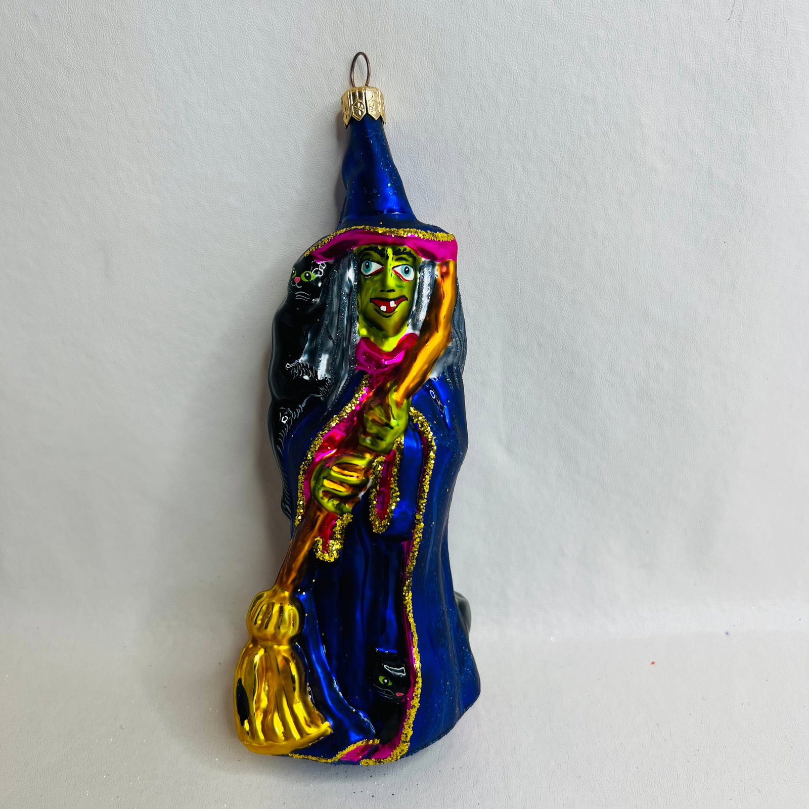 Vintage Blown Glass Halloween Witch with Black Cats Ornament (1 of 2)