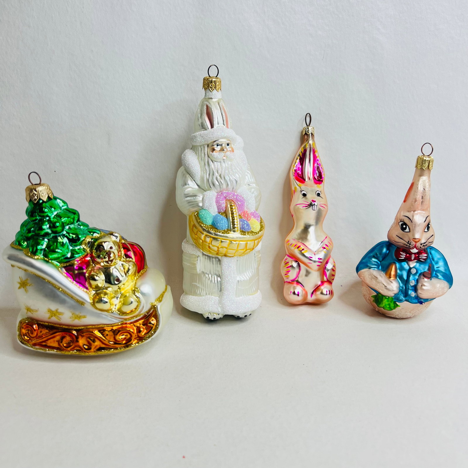 Patricia Breen Ornament and Christopher Radko Holiday Ornaments: Patricia Breen Santa Ornament and Christopher Radko Ornaments, Harvey and Wabbit Wobbles