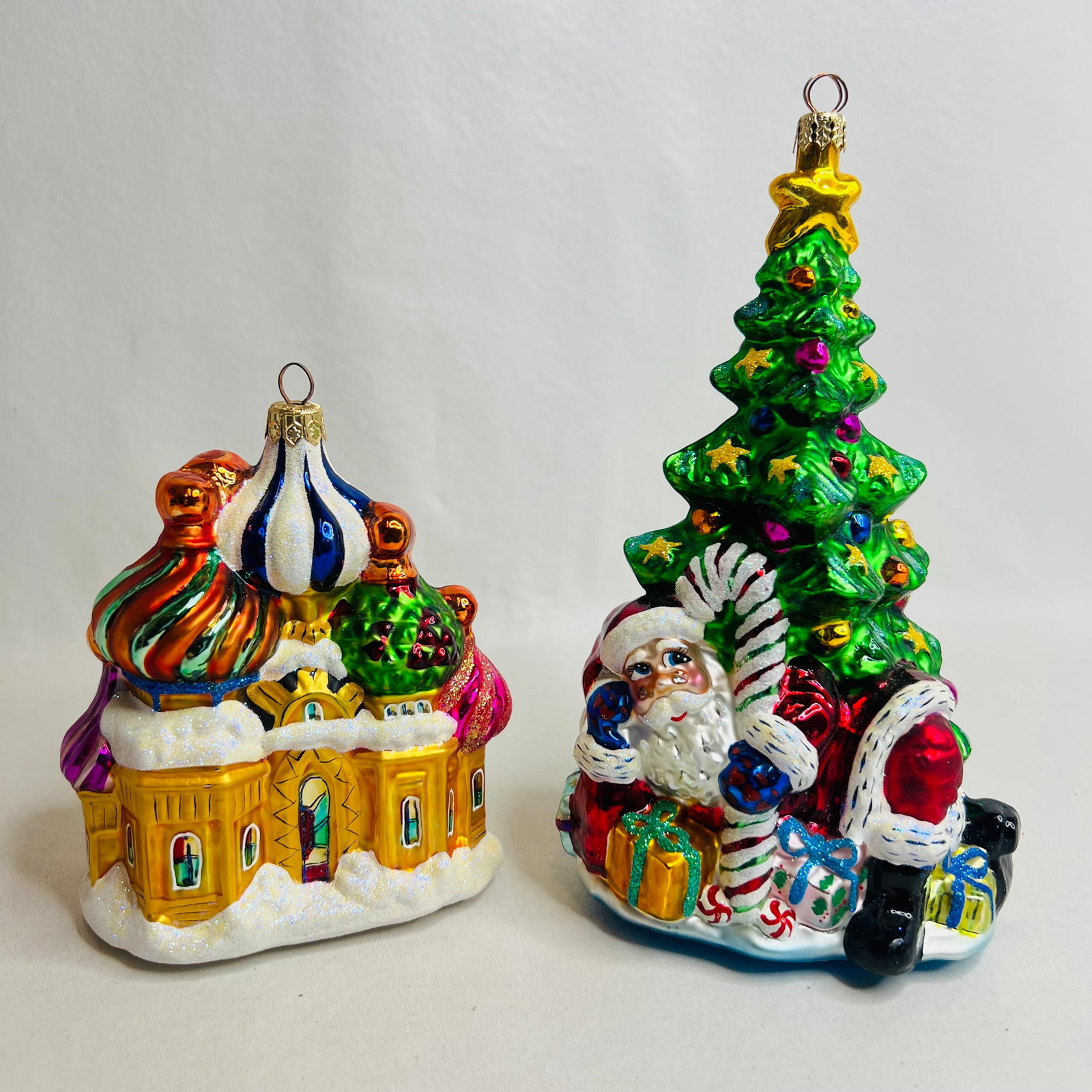 Two Christopher Radko Ornaments, Basil Dazzle, Santa in Tree Pose: Two Christopher Radko Ornaments, Basil Dazzle, Santa in Tree Pose