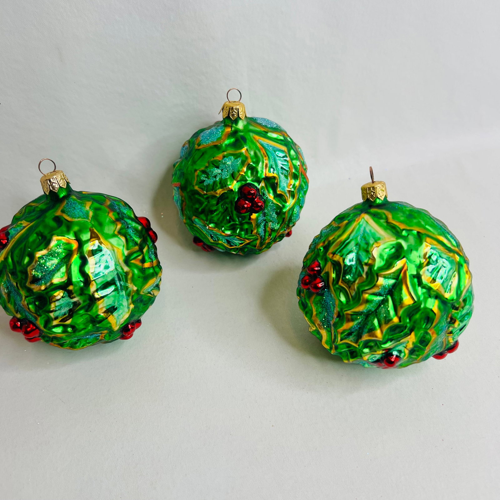 Three Christopher Radko Holly Frost Ornaments: Three Christopher Radko Holly Frost Ornaments