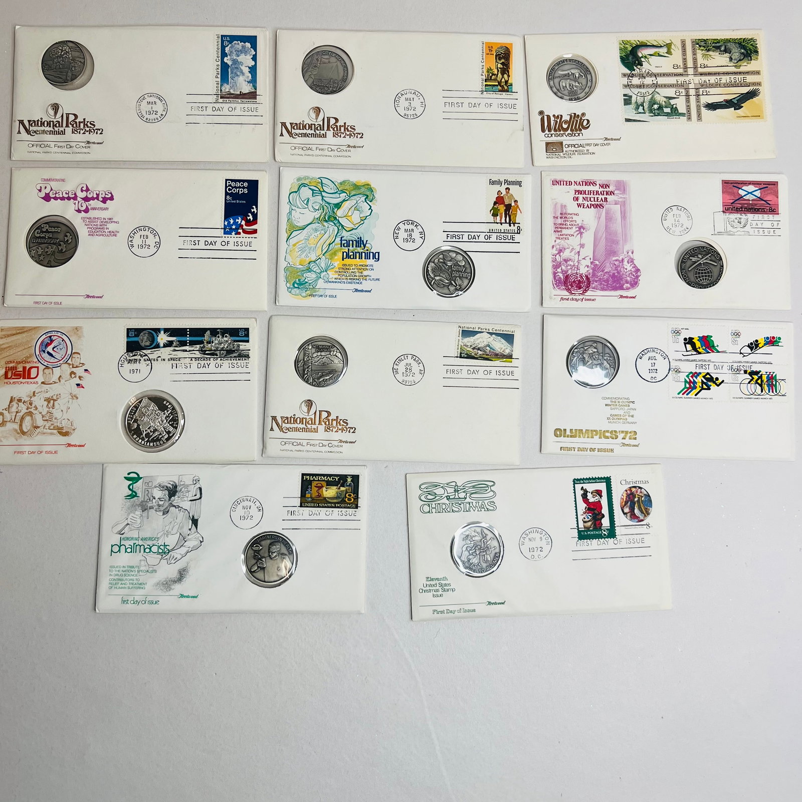 Lot of 11 1971-1972 Fleetwood PNC First Day Covers Silver Medal Apollo 11 (1 of 4)