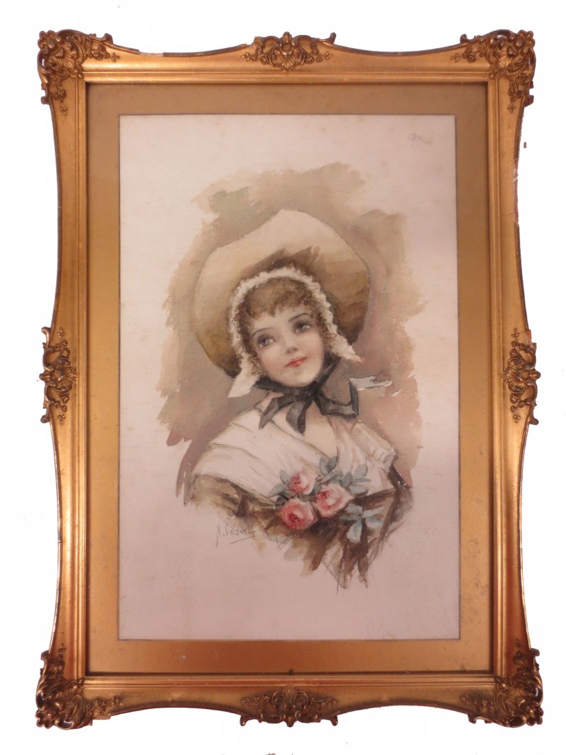 Watercolor on paper, N. Caldwell - Portrait of a Woman: Watercolor on paper, 17x11, signed bottom "N. Caldwell"