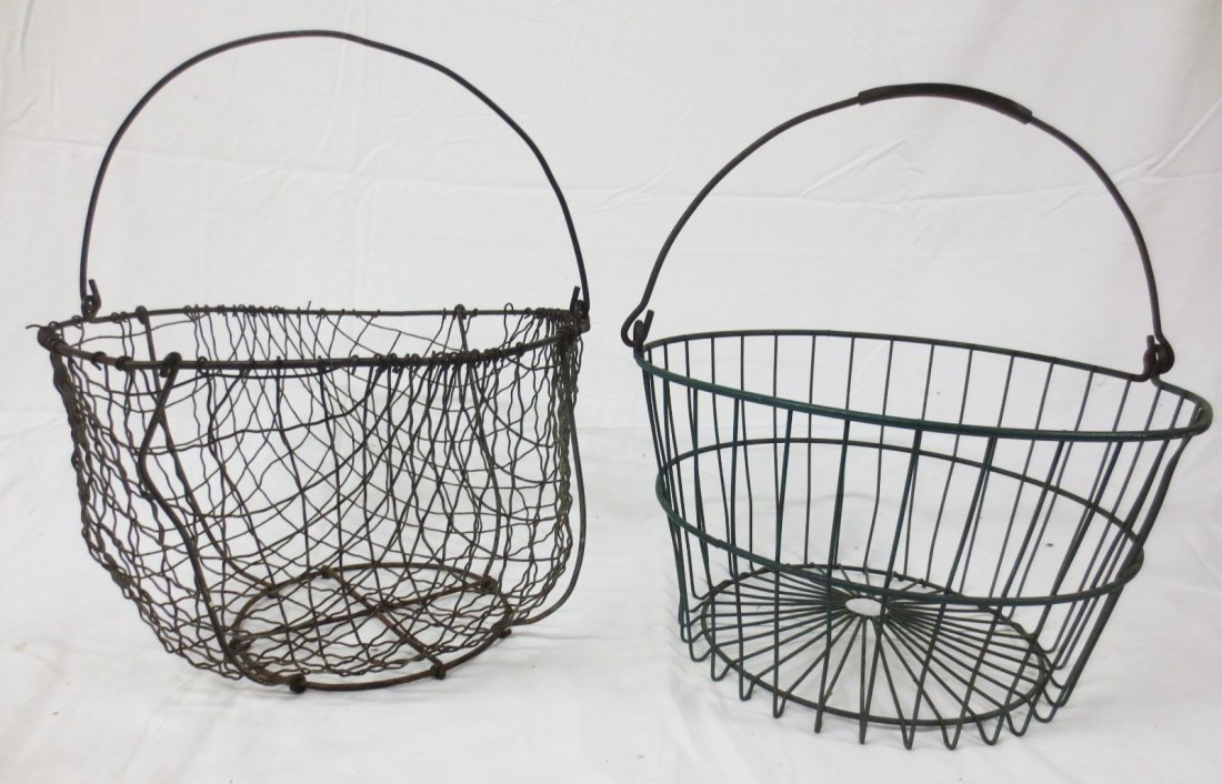 Two (2) antique wire egg baskets: Two (2) antique wire egg baskets, 15dia. x9