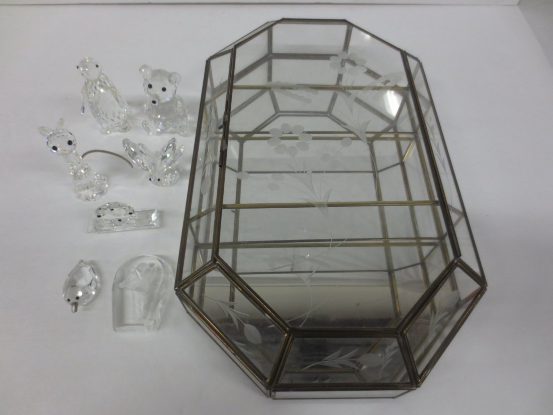 Seven (7) Swarovski Crystal Animal Figures with: Seven (7) Swarovski Crystal Animal Figures with Miniature Glass display Case
