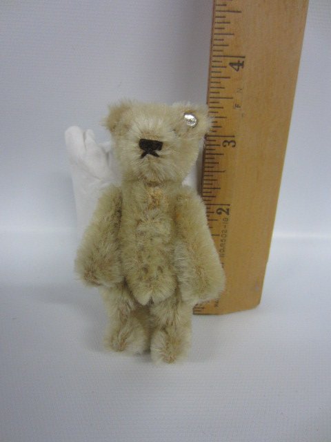 Steiff chrome button script Teddy Bear - I: Steiff chrome button script Teddy Bear - I, gold bear 3.5", 1952-1953