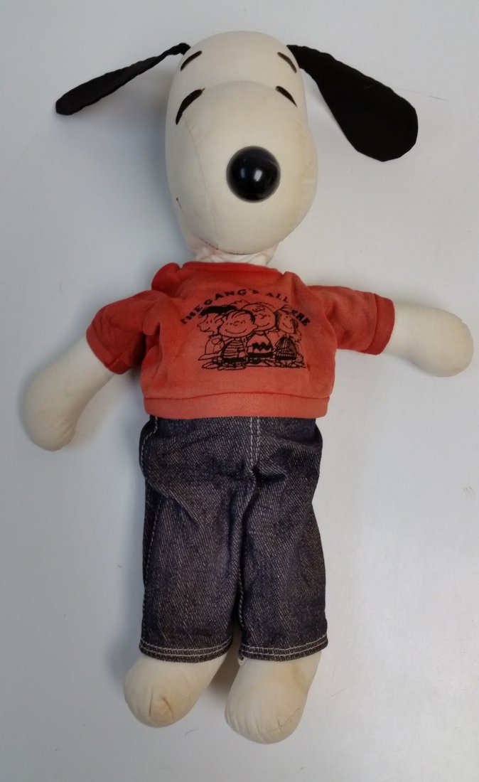 Peanuts Snoopy stuffed toy, United Features, 1950: Peanuts Snoopy stuffed toy, United Features, 1950 , original clothing with tags intact