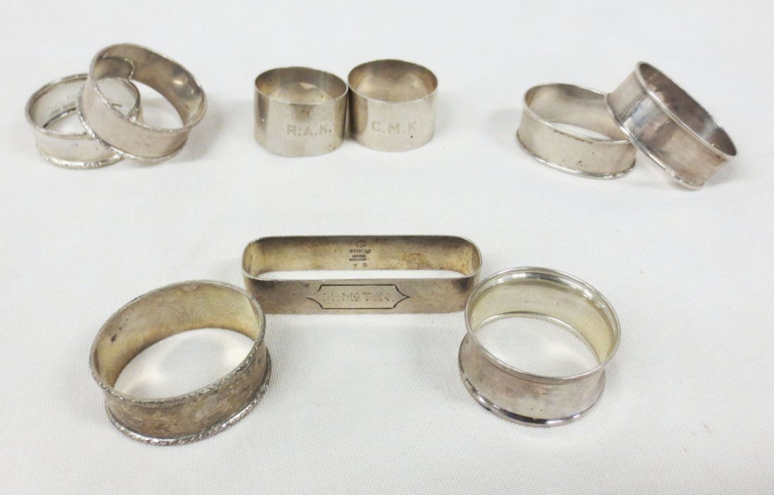 162.0gms Nine (9) Sterling Silver Napkin Rings (1 of 4)