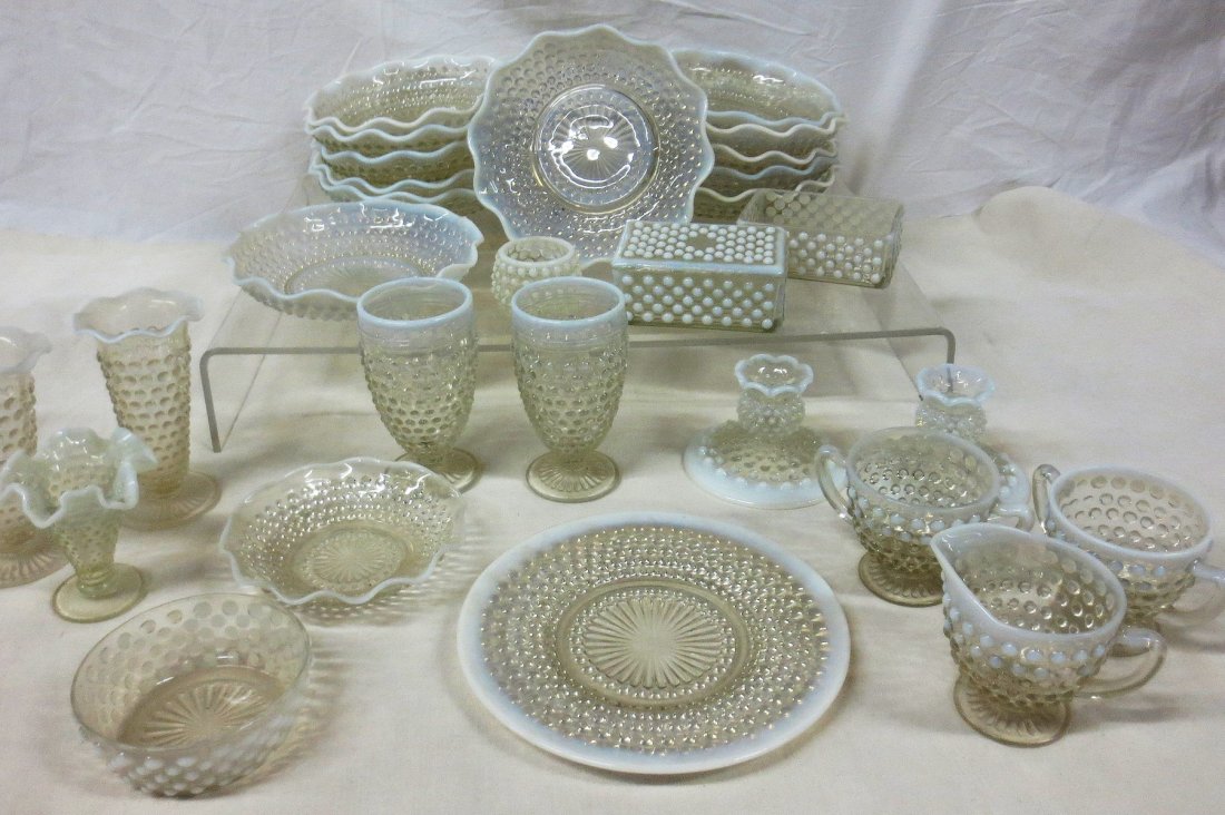 Depression Hobnail Opalescent 28 piece Collection: Depression Hobnail Opalescent 28 piece Collection, Fenton