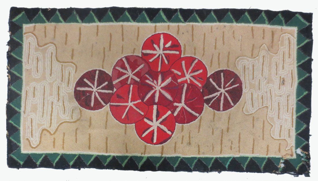 American Folk Art 19th C. hooked rug, floral center, (1 of 4)