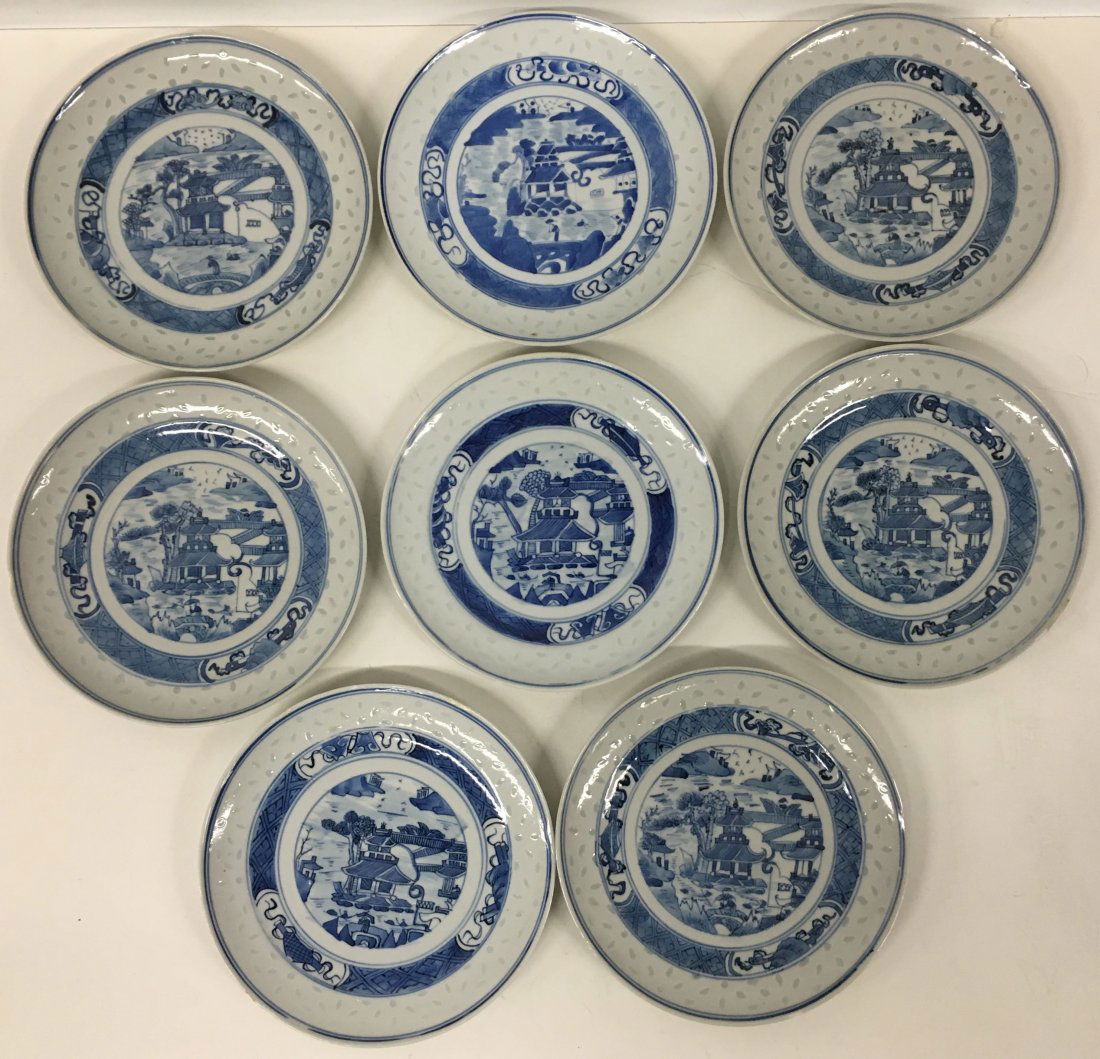 Chinese Export Porcelain Rice Pattern Plates (1 of 9)