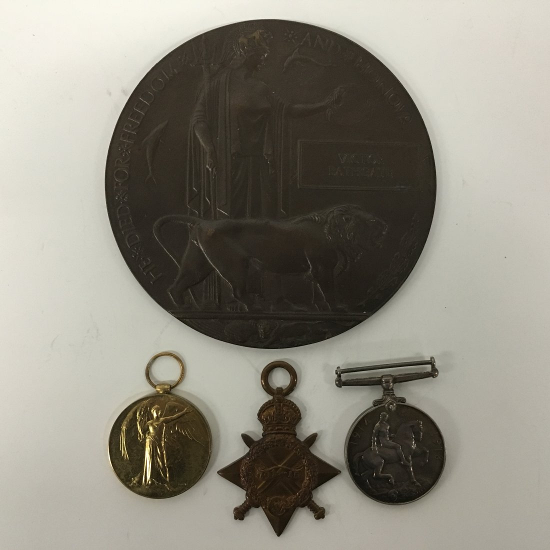 Military plaque, Victor Bathgate, medals 1914, 1918 (1 of 5)