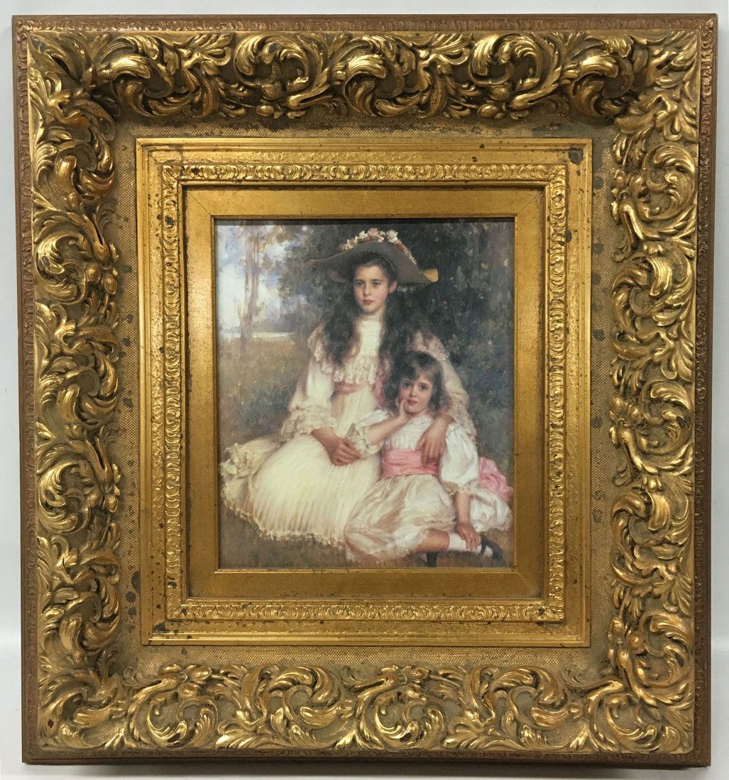 Ornate gilt framed Portrait of two girls (1 of 5)