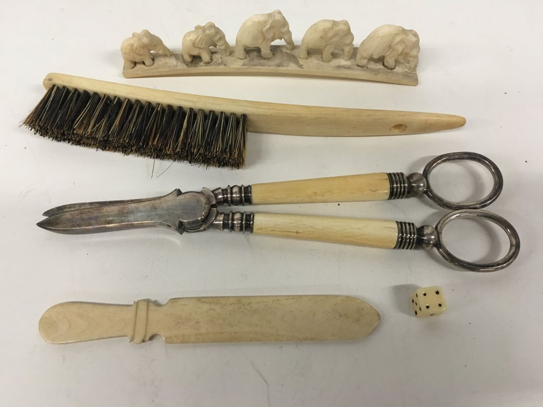 Bone, Elephant march, brush , cutters and letter opener: Bone, Elephant march, brush , cutters and letter opener
