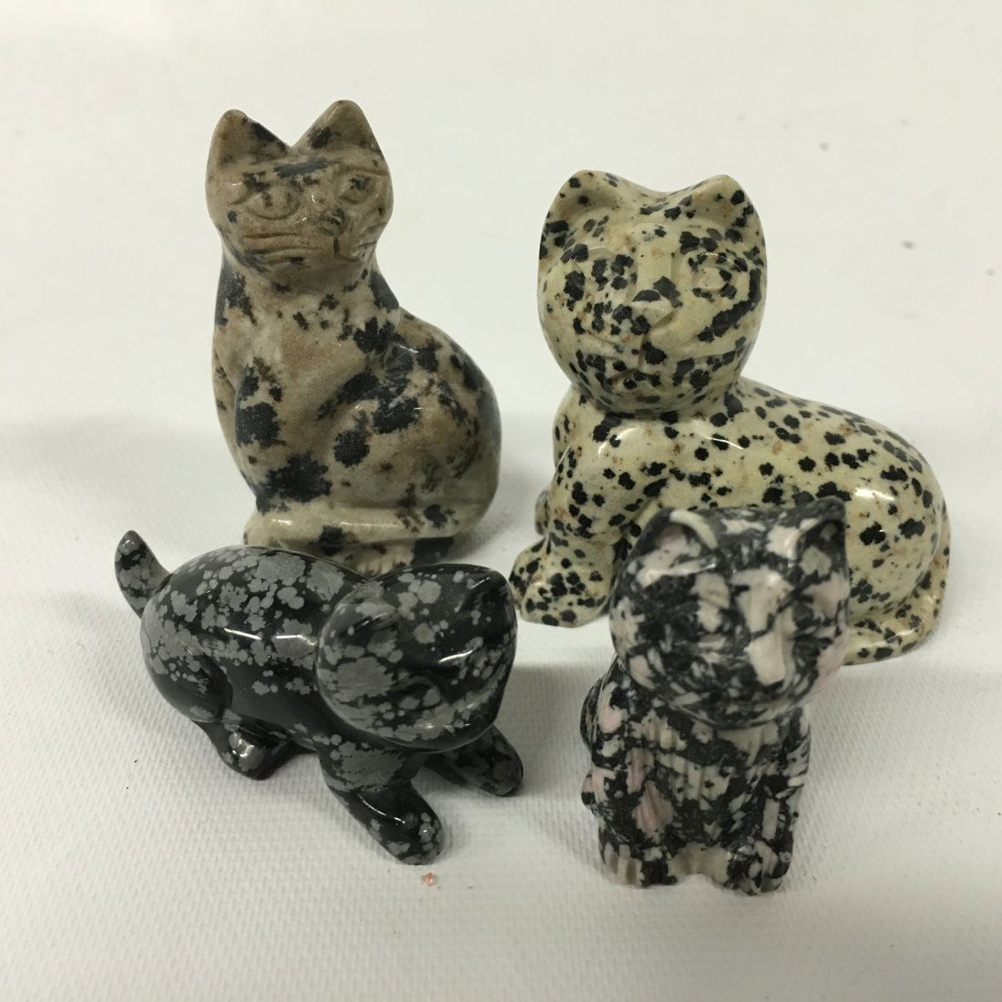 Four (4) Cat form stones - Volcano, Snowflake, Obsidian: Four (4) Cat form stones - Volcano, Snowflake, Obsidian, 2.25" H