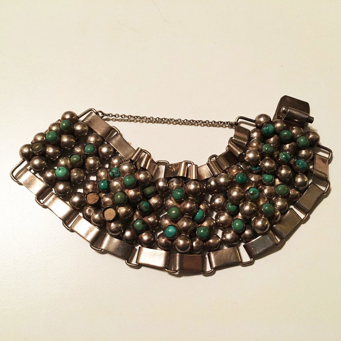 Sterling and turquoise chunky link bracelet (1 of 4)