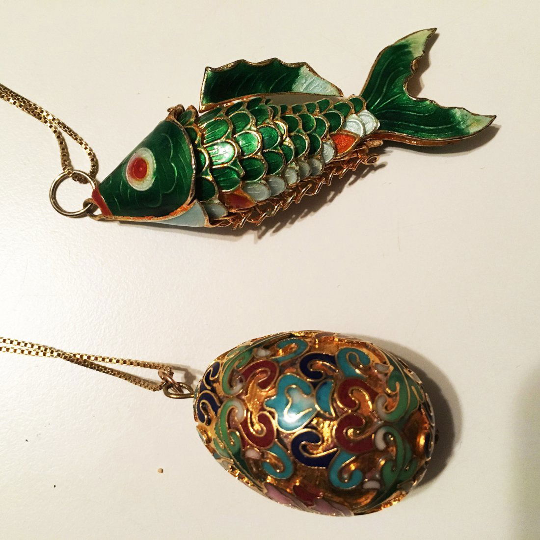 Cloisonne fish and Egg pendants with sterling silver (1 of 4)