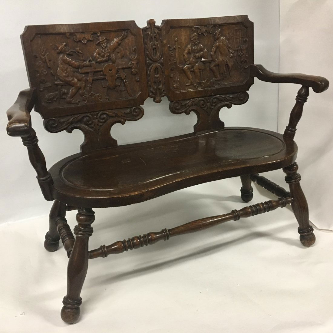 Figural carved Oak two person Decorative bench (1 of 8)