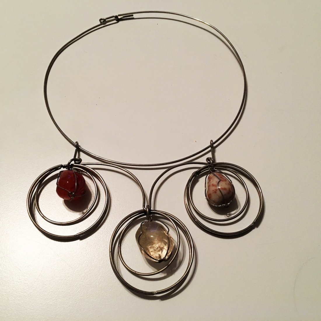 Wire caged Carnelian and Quartz Necklace: Wire caged Carnelian and Quartz Necklace