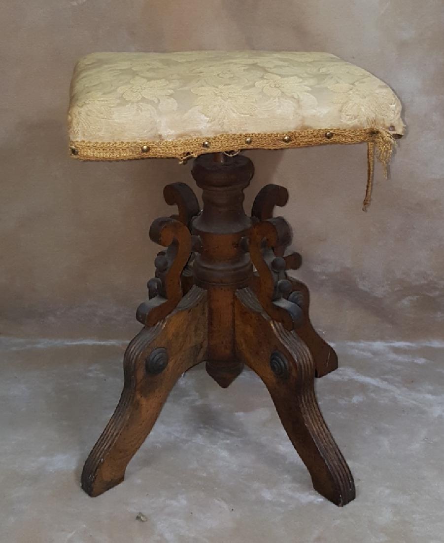 19thC Victorian Merriam & Co. Piano Stool: With original fabric on seat, Merriam & Co. on the iron base. 15.5" X 15.5" X 20.5"