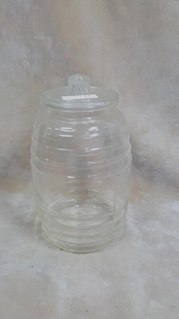 Vintage Glass Pickle Jar & Top: Classic ribbed pickled jar, including original glass lid. Standing 15"