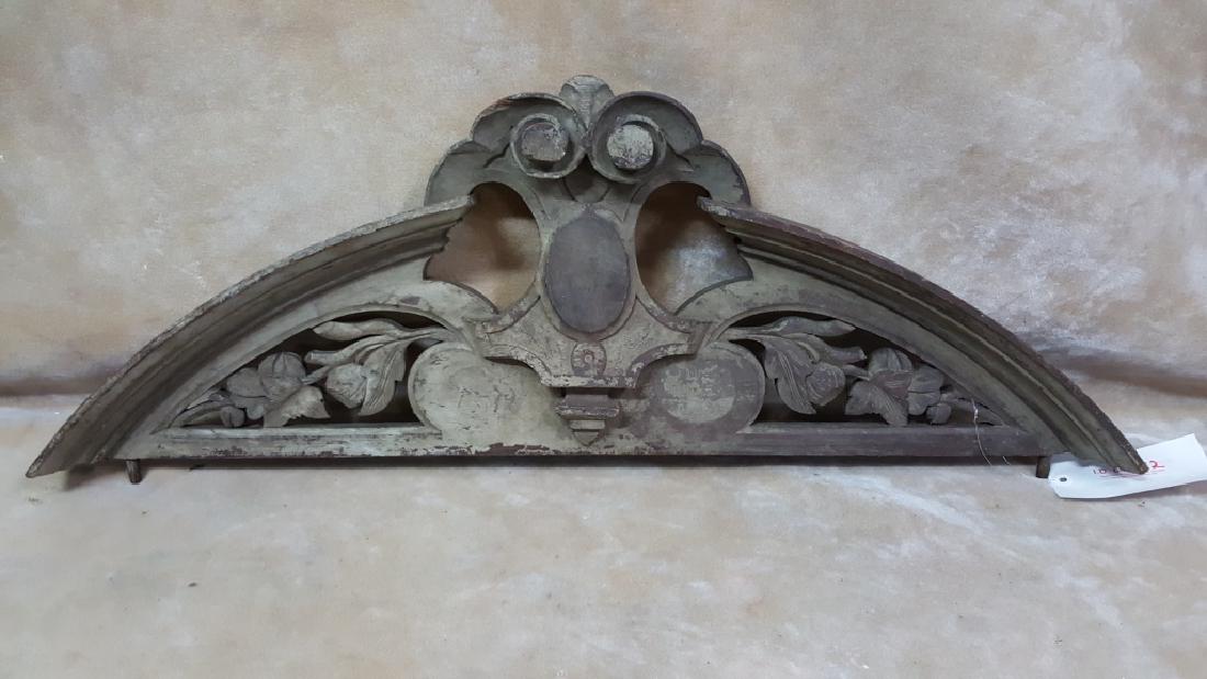 Antique Architectural Carved Wood Pediment: Reclaimed carved wooden pediment, door or window header. 39" X 13.75"