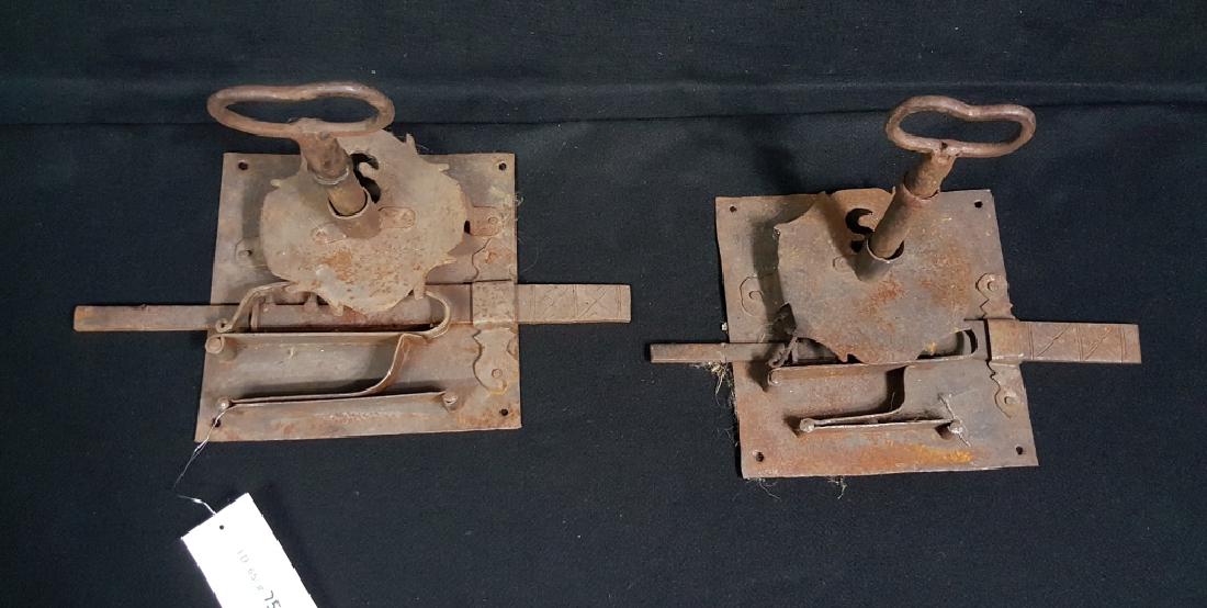 Pair of Large Wrought Iron Locks W/ Cast Iron Keys (1 of 2)