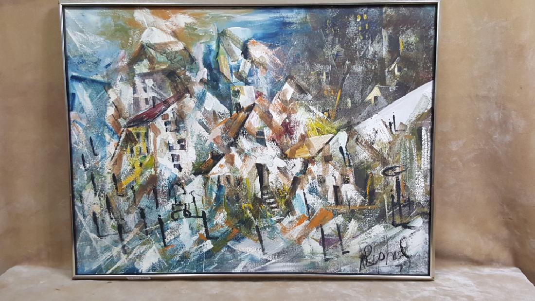 Abstract / Cubisim Oil on Canvas & Board: Oil on canvas signed Raphael on the Lower right, sight 29.5" X 39.75". The smaller one is 21.75" X 27.75 signed on the lower right.