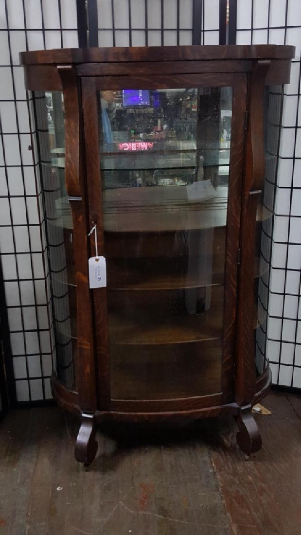 Antique Tiger Oak 4 Shelf Bow Front Curio Cabinet (1 of 2)