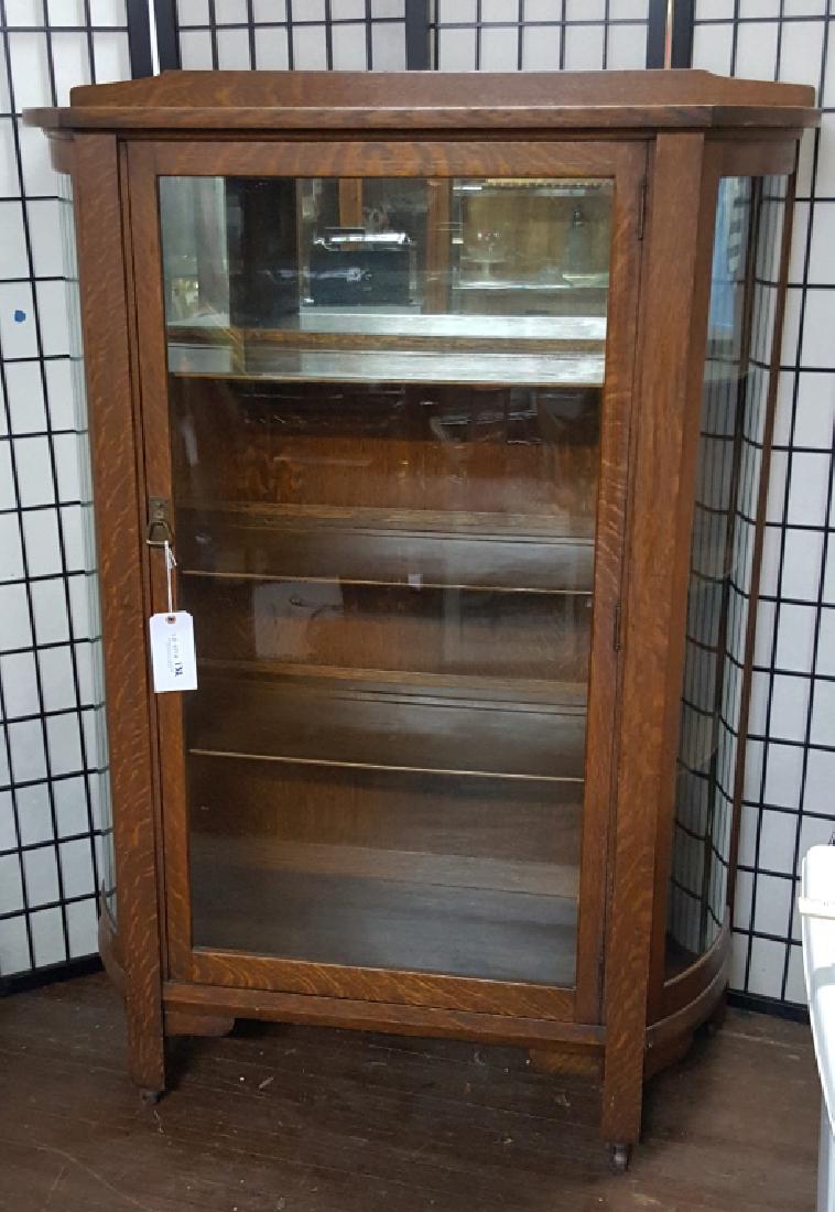 Arts and Craft Tiger Oak Flat Front Curio Cabinet (1 of 2)