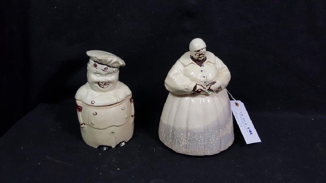 Ceramic Americana Cookie Jars; Chef & McCoy Mammy: The Mammy is 11" and the Chef is 9.5", crazing and paint loss as pictured.