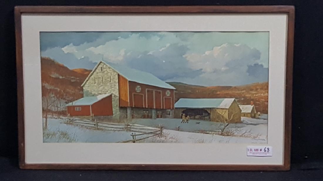 Eric Sloane Litho "First Snow": Framed Eric Sloane Litho, signature in the lower right. Sight 11 7/8" X 23 3/4"
